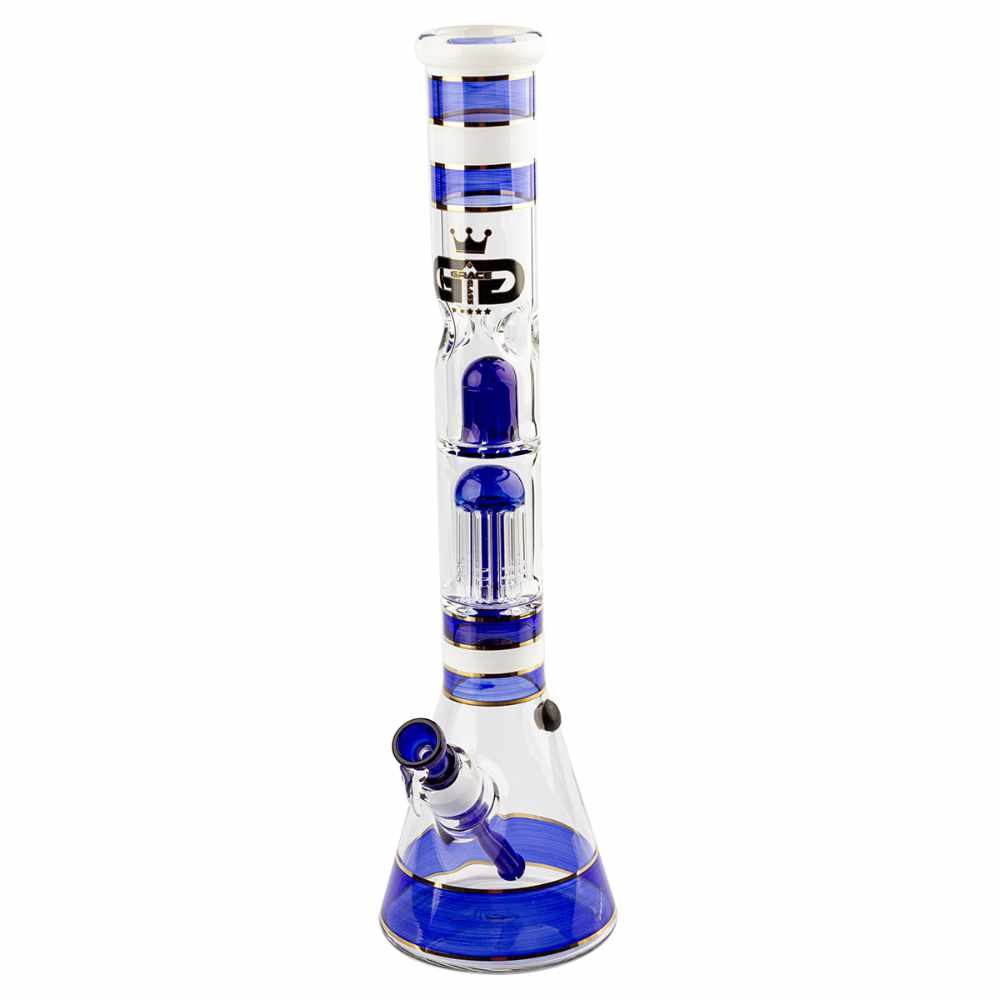 SKLENĚNÝ BONG GRACE GLASS GOLDEN LINE MODRÝ 46 CM