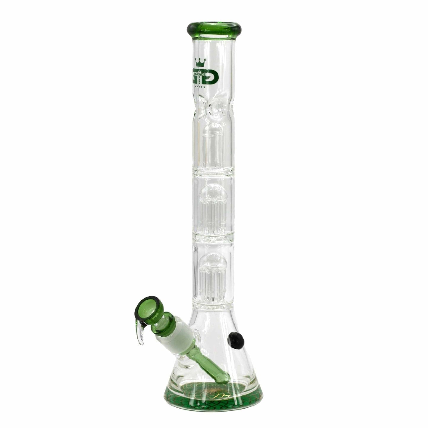 SKLENĚNÝ BONG GRACE GLASS TRIPLE TREE ZELENÝ 35 CM